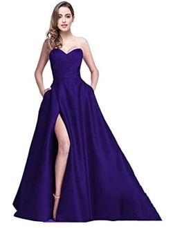 Ri Yun Women's Prom Dress Long High Slit A-Line Evening Ball Gowns With Pockets