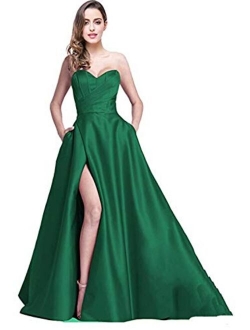 Ri Yun Women's Prom Dress Long High Slit A-Line Evening Ball Gowns With Pockets