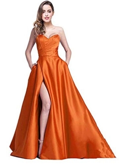 Ri Yun Women's Prom Dress Long High Slit A-Line Evening Ball Gowns With Pockets