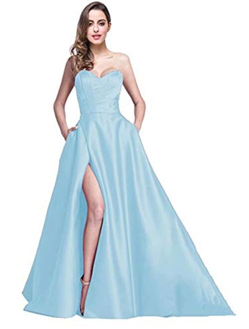 Ri Yun Women's Prom Dress Long High Slit A-Line Evening Ball Gowns With Pockets