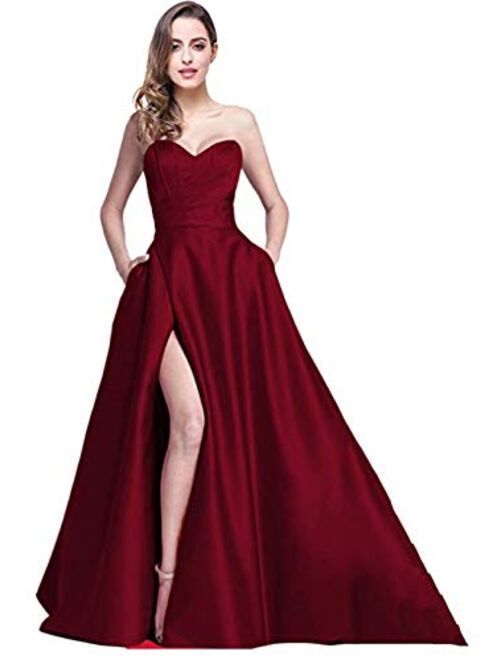 Ri Yun Women's Prom Dress Long High Slit A-Line Evening Ball Gowns With Pockets