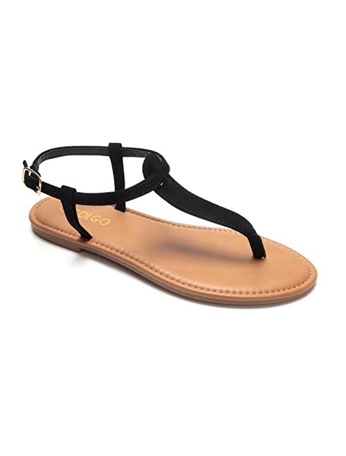 Thong Flat Sandals, Casual T Strap Dress Sandals, Adjustable Ankle Buckle Dress Thong Sandals with Strappy for Women Summer Wedding