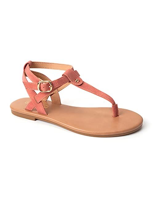 Thong Flat Sandals, Casual T Strap Dress Sandals, Adjustable Ankle Buckle Dress Thong Sandals with Strappy for Women Summer Wedding