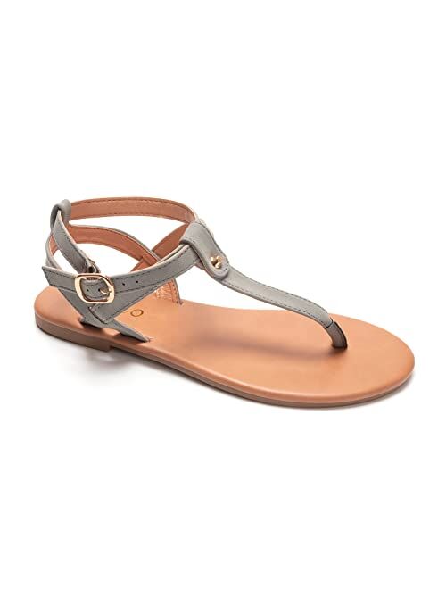 Thong Flat Sandals, Casual T Strap Dress Sandals, Adjustable Ankle Buckle Dress Thong Sandals with Strappy for Women Summer Wedding