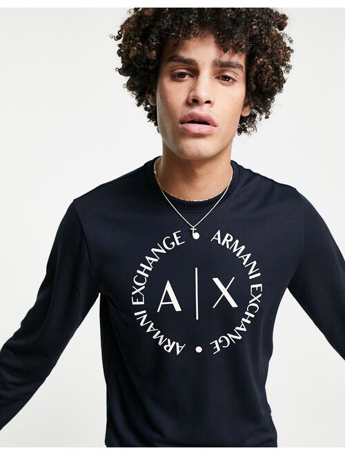 Armani Exchange circle logo crew neck sweat in navy