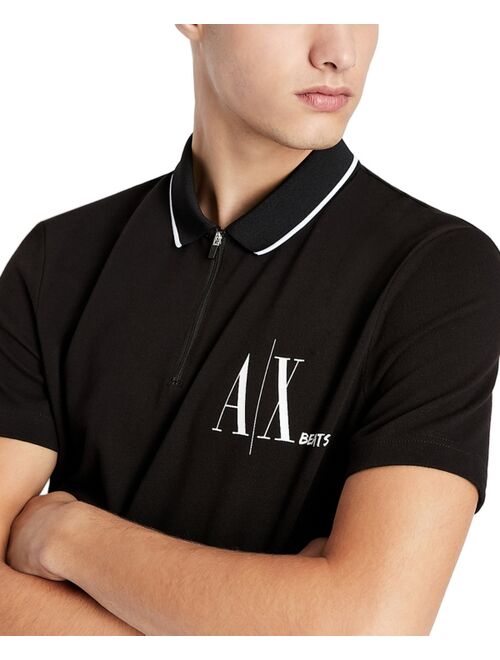 A|X Armani Exchange Men's AX Beats Logo-Print 1/4-Zip Polo Shirt