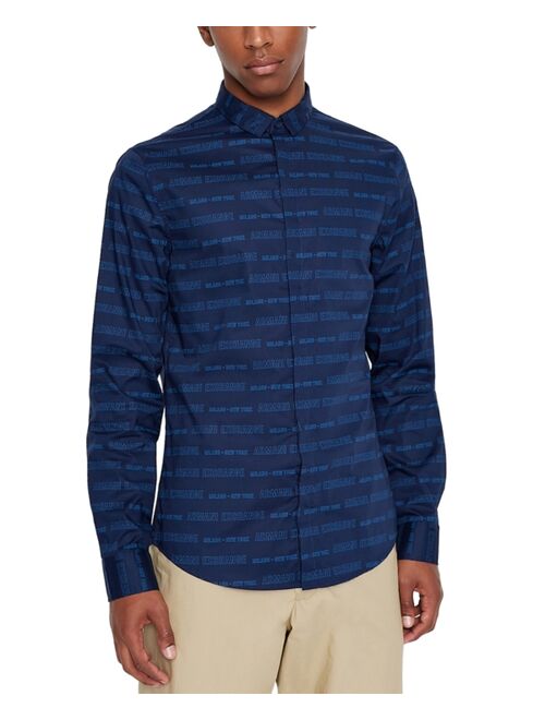 A|X Armani Exchange Men's All-Over Logo Long-Sleeve Button-Up Shirt