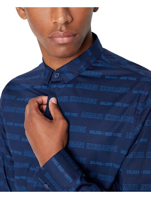 A|X Armani Exchange Men's All-Over Logo Long-Sleeve Button-Up Shirt