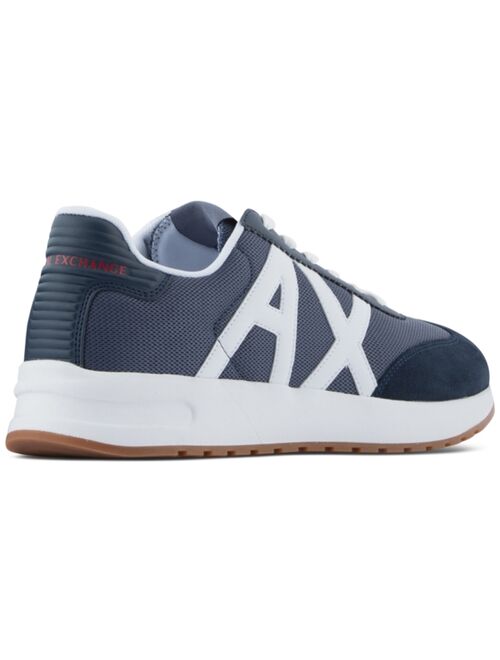 A|X Armani Exchange Men's Suede Toe Logo Space, Gray & White Sneaker