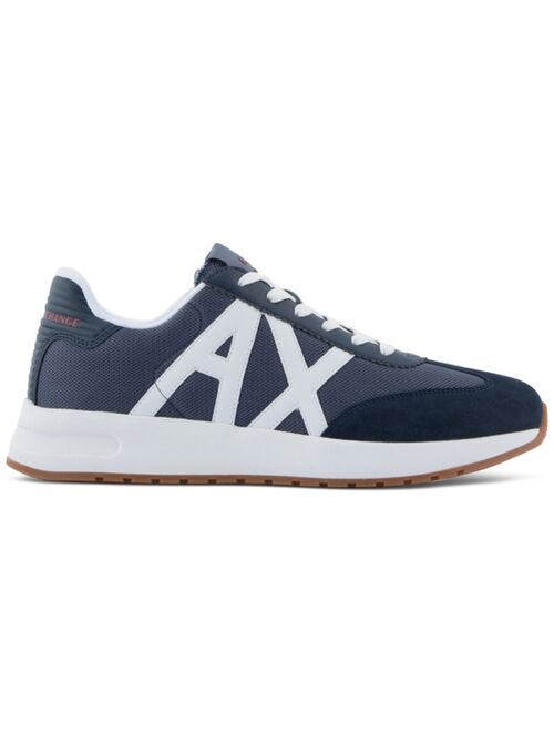 A|X Armani Exchange Men's Suede Toe Logo Space, Gray & White Sneaker