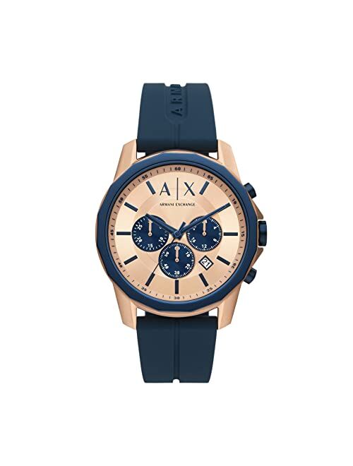 A|X Armani Exchange Men's Chronograph Blue Leather Strap Watch 44mm