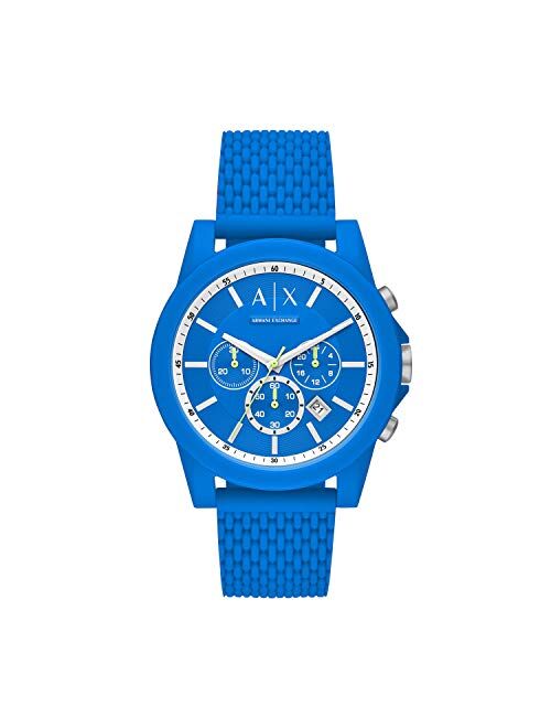 A|X Armani Exchange Men's Chronograph Blue Leather Strap Watch 44mm