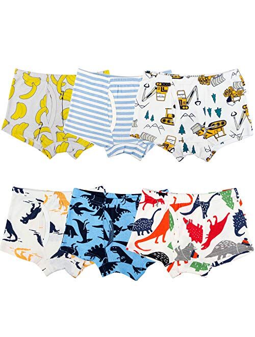 Auranso Toddler Boys Cotton Boxer Briefs Underwear Dinosaur Car 6 Pack 2-11Y