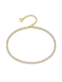 Krkc&Co Keep Real Keep Champion KRKC&CO 3mm/4mm Tennis Chain Anklet with Extension, Ankle Bracelets for Women, 14k Gold/White Gold/Rose Gold Plated, Beach Anklets, Fashio