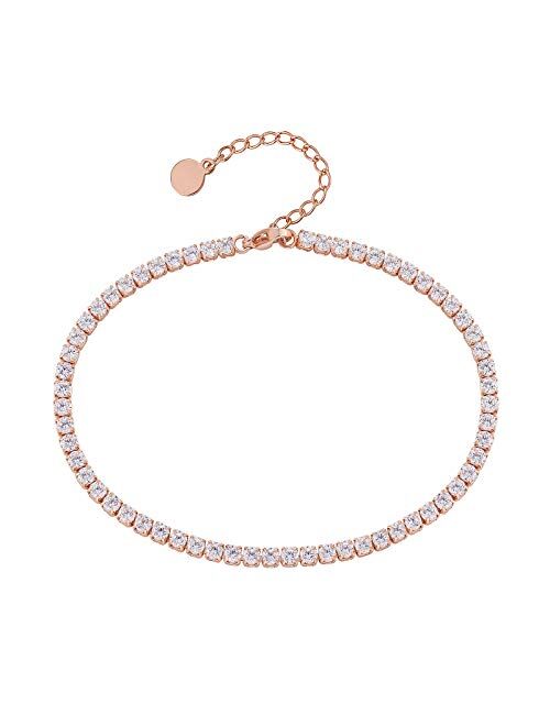 Krkc&Co Keep Real Keep Champion KRKC&CO 3mm/4mm Tennis Chain Anklet with Extension, Ankle Bracelets for Women, 14k Gold/White Gold/Rose Gold Plated, Beach Anklets, Fashio