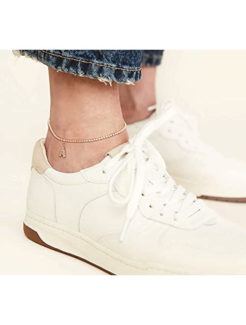 Freekiss Initial Ankle Bracelets for Women 18K Gold Filled Dainty CZ Tennis Letter Anklet Cute Summer Beach Personalized Foot Jewelry for Women Girls