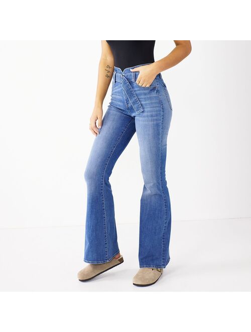 Juniors' SO® High-Rise Belted Flare Jeans