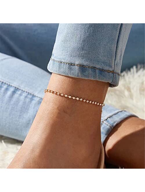 ONGHAHYIS Anklet Foot Chain Tennis Anklet for Women Summer Yoga Leg Chain Anklets Beach Foot Jewelry (Metal Color : A Silver Color)