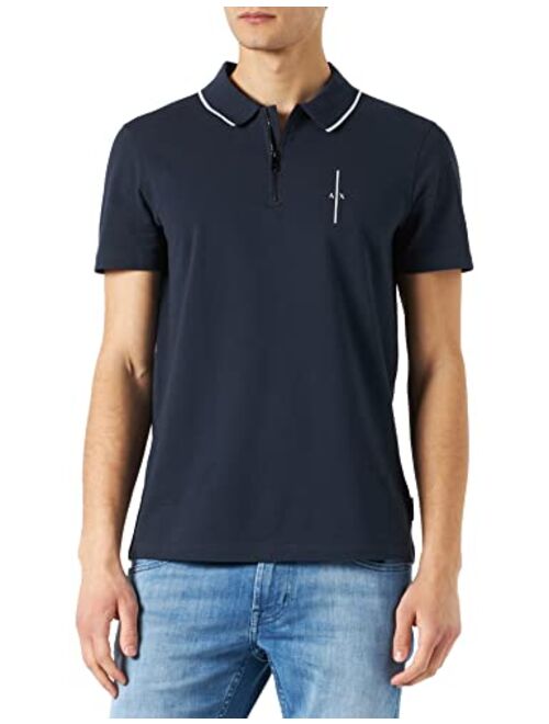 A|X ARMANI EXCHANGE Men's Embossed Logo Back Zip Polo