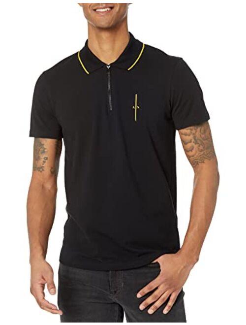 A|X ARMANI EXCHANGE Men's Embossed Logo Back Zip Polo