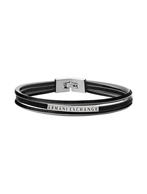 A|X ARMANI EXCHANGE Men's Black Leather Multi-Strand Bracelet (Model: AXG0085040), One Size