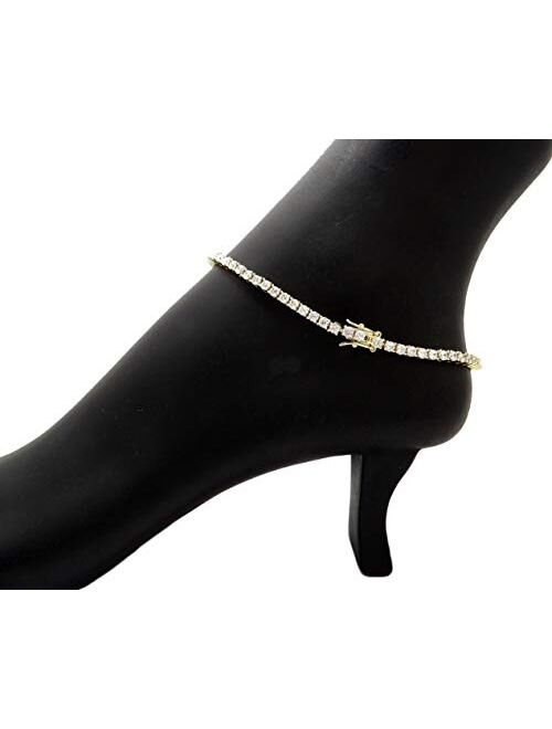 NYFASHION101 Women's 3mm Cubic Zirconia Tennis Chain Ankle Bracelet Anklet, Gold-Tone, 12"