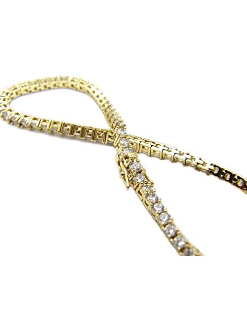 NYFASHION101 Women's 3mm Cubic Zirconia Tennis Chain Ankle Bracelet Anklet, Gold-Tone, 12"