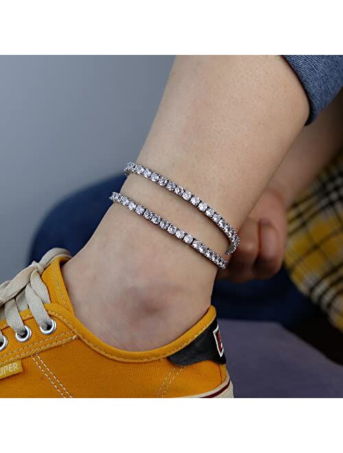 CALOZITO Summer Jewelry White Clear 5A Cz Tennis Chain Anklet For Women Girl (23cm)