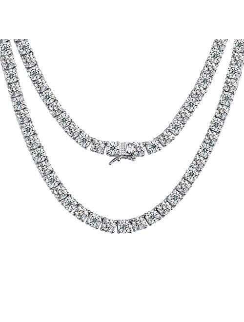 Mdfun Tennis Necklace 18K White Gold Plated | 5.0mm Round Cubic Zirconia Cut Faux Diamond Tennis Chain for Women and Men