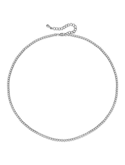 Woworama Tennis Necklace for Women Cubic Zirconia Necklace Gold White 2mm Thin Diamond Dainty Necklace for Women