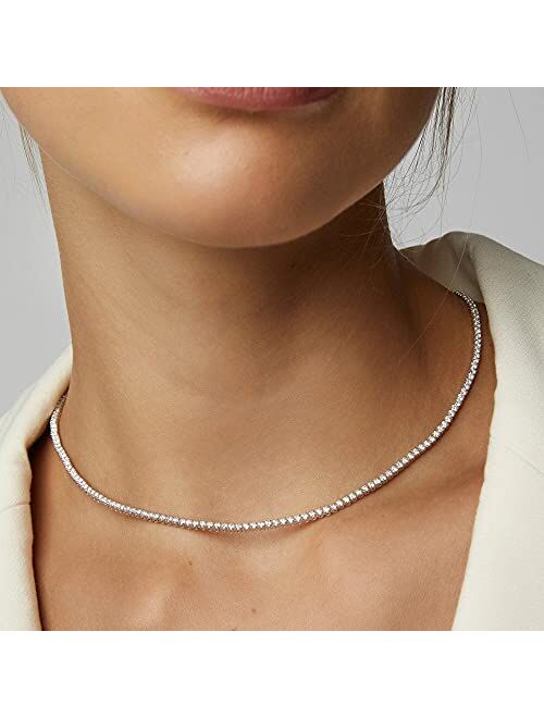 Woworama Tennis Necklace for Women Cubic Zirconia Necklace Gold White 2mm Thin Diamond Dainty Necklace for Women