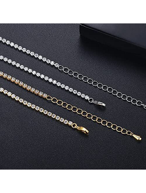 Woworama Tennis Necklace for Women Cubic Zirconia Necklace Gold White 2mm Thin Diamond Dainty Necklace for Women