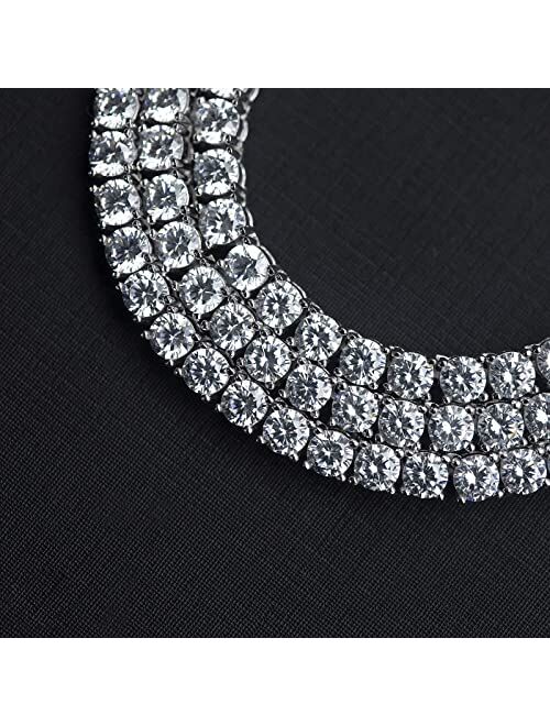 TKJ 14K Gold Plated Diamond Tennis Chain Round Cubic Zirconia Classic Tennis Necklace for Women Girls and Men 18 Inch