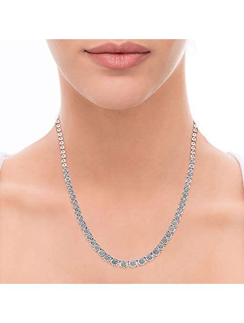 0.33 Carat Diamond, Bezel Set Sterling Silver Miracle Plated Round-cut Diamond 18 inch Long Tennis Necklace by La4ve Diamonds| Jewelry for Women | Gift Box Included (Whit