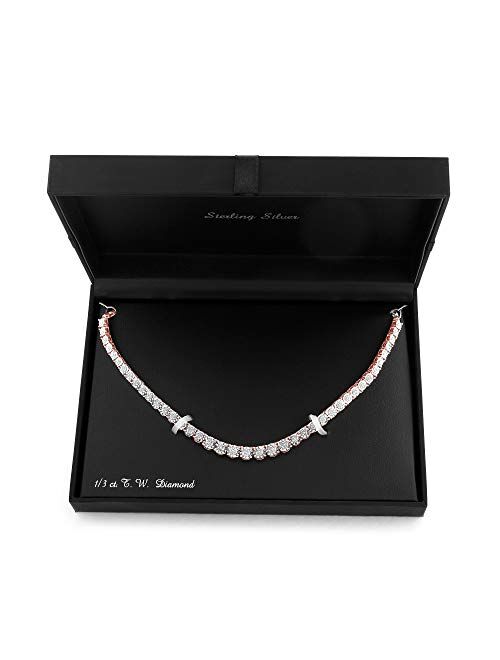 0.33 Carat Diamond, Bezel Set Sterling Silver Miracle Plated Round-cut Diamond 18 inch Long Tennis Necklace by La4ve Diamonds| Jewelry for Women | Gift Box Included (Whit