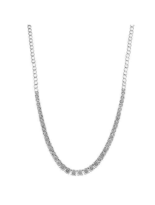 0.33 Carat Diamond, Bezel Set Sterling Silver Miracle Plated Round-cut Diamond 18 inch Long Tennis Necklace by La4ve Diamonds| Jewelry for Women | Gift Box Included (Whit