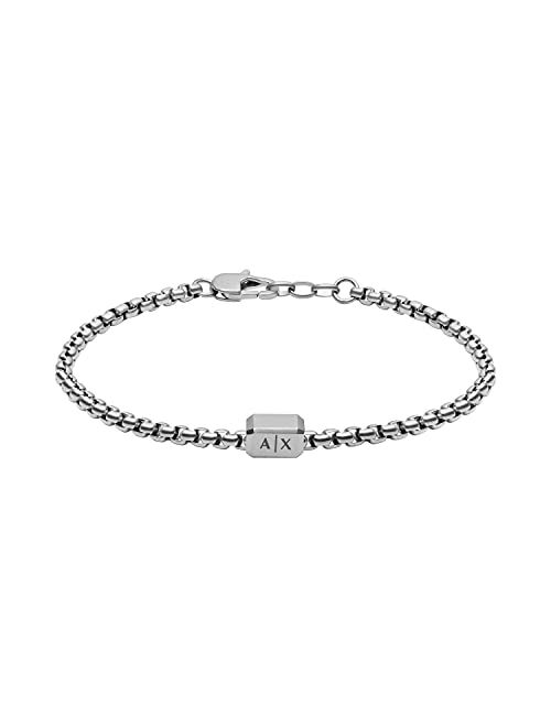 A|X Armani Exchange AX Armani Exchange Men's Stainless Steel Chain Bracelet (Model: AXG0072040), Silver, 185mm - 195mm