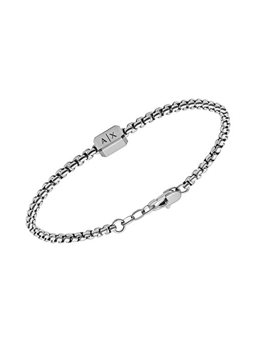 A|X Armani Exchange AX Armani Exchange Men's Stainless Steel Chain Bracelet (Model: AXG0072040), Silver, 185mm - 195mm