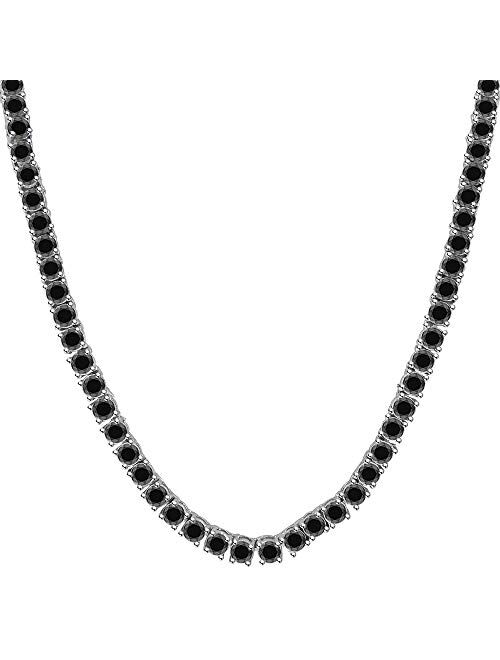 Gold & Diamonds Jewellery Tennis Link Chain 4mm Necklace Round Cut Black Diamond 14k White Gold Over .925 Sterling Silver One Row 16"-24" Hip Hop Chain