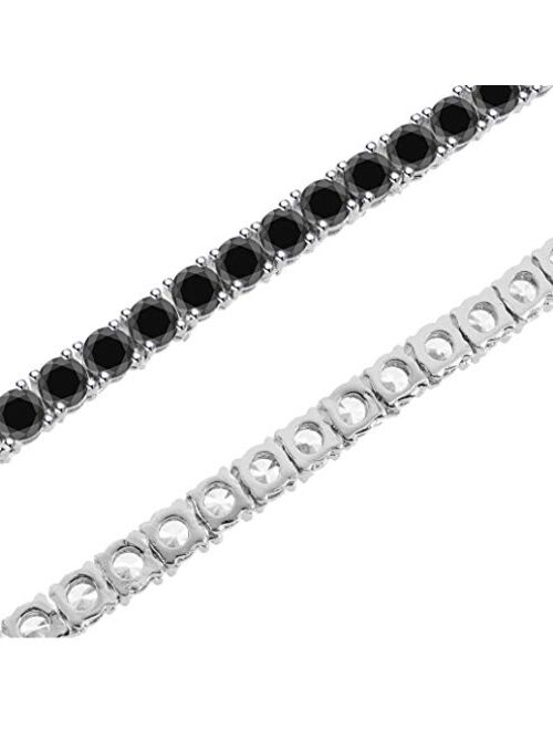 Gold & Diamonds Jewellery Tennis Link Chain 4mm Necklace Round Cut Black Diamond 14k White Gold Over .925 Sterling Silver One Row 16"-24" Hip Hop Chain