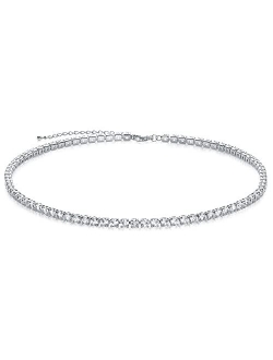 Beautywell Tennis Necklace | Sparkle Rhinestone Choker Necklace | 18K Gold/Silver Plated | Dainty Cubic Zirconia Necklace | Bridal Wedding Jewelry for Women, 3.0mm/4.0mm 