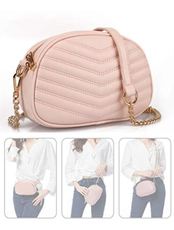 Gladdon Moda 3 in 1 Fashion Waist Bags for Women Quilted Shoulder Purses with Chain Strap Small Ladies Fanny Packs Stylish Belt Bag