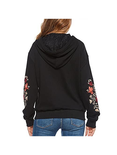 Ak Women's Full Zip Long Sleeve Embroidered Sweatshirt Floral Boho Embroidered Mexican Hoodie Fall Winter Coat Tops Jackets