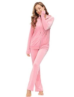 Dolcevida Womens Velour Sweatsuits Sets 2 Piece Tracksuits Outfits Full Zip Hoodie and Sweatpant Set Velvet Jogging Suit