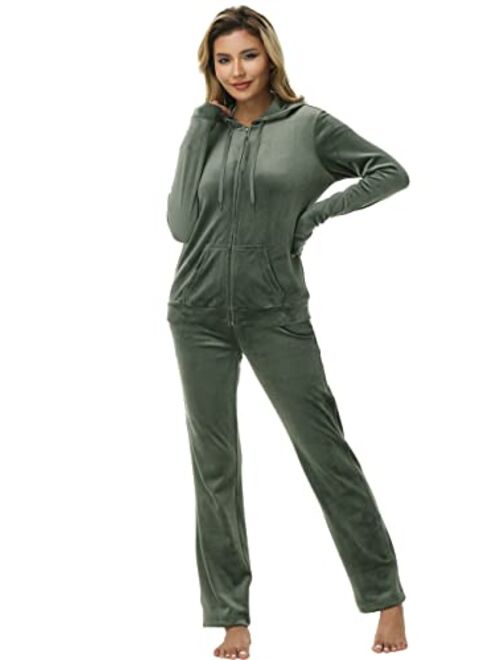 Dolcevida Womens Velour Sweatsuits Sets 2 Piece Tracksuits Outfits Full Zip Hoodie and Sweatpant Set Velvet Jogging Suit