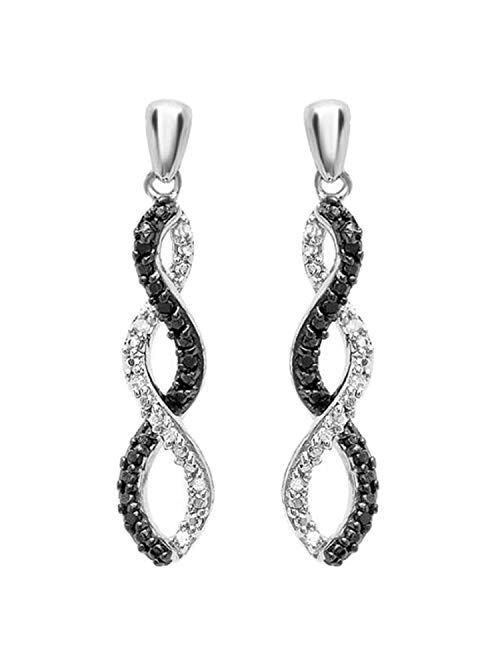 Dazzlingrock Collection 0.10 Carat (ctw) Round Black & White Diamond Ladies Infinity Swirl Dangling Earrings 1/10 CT, 925 Sterling Silver