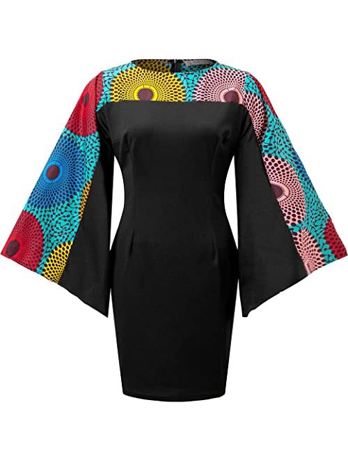 HongyuAmy Women's African Floral Print Dresses Bell Sleeve Ankara Dashiki Midi Party Dress