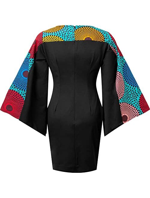 HongyuAmy Women's African Floral Print Dresses Bell Sleeve Ankara Dashiki Midi Party Dress