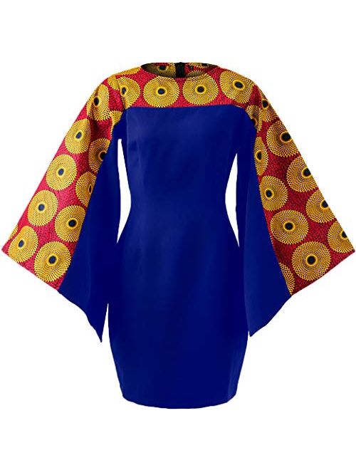 HongyuAmy Women's African Floral Print Dresses Bell Sleeve Ankara Dashiki Midi Party Dress