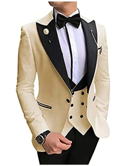 Wangyue Mens Tuxedo Suits Slim Fit Shawl Lapel 3 Piece Balzer Vest Pants for Formal Wedding Prom